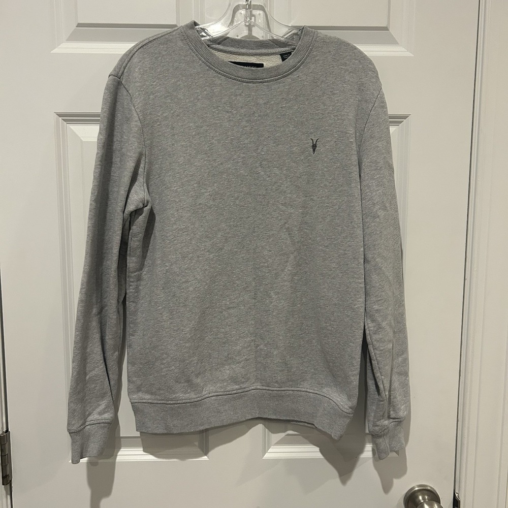 AllSaints Men's XS Raven Crewneck Sweatshirt Gray Embroidered